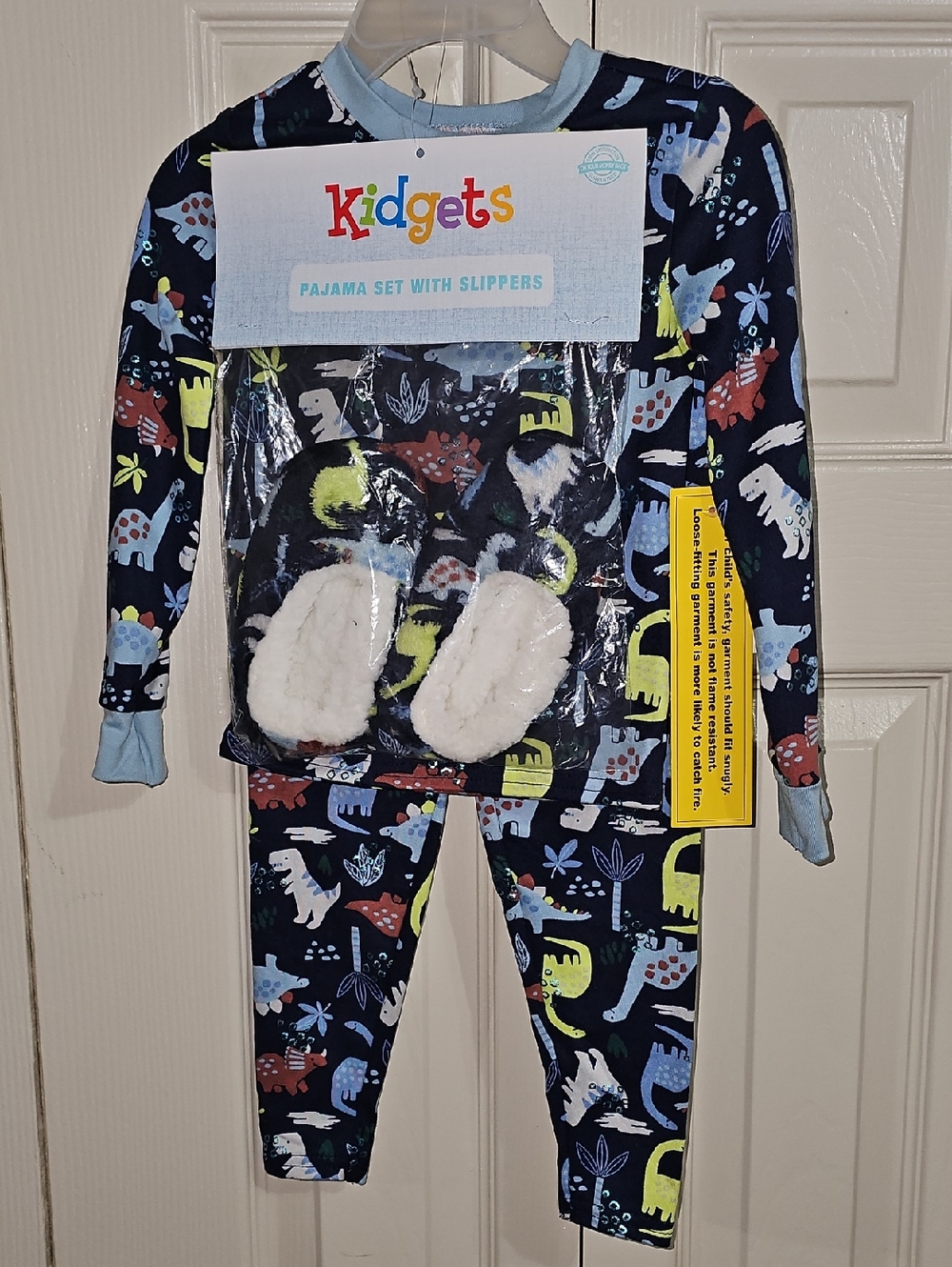 Kidgets Navy Dinosaur Pajama Set with Multicolor Dinosaurs and Light Blue Trim